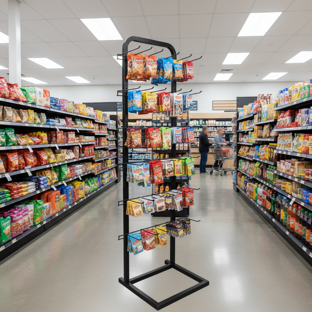 Metal Hook Supermarket Snack Display Rack