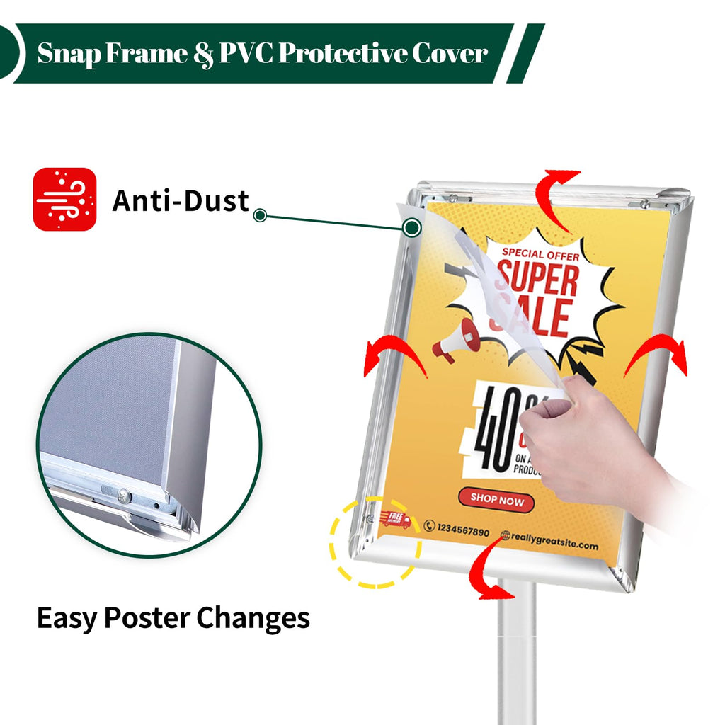 Premium Floor Standing Poster Holder, Commercial Grade Aluminum Signage Stand for Retail, Office, and Trade Shows
