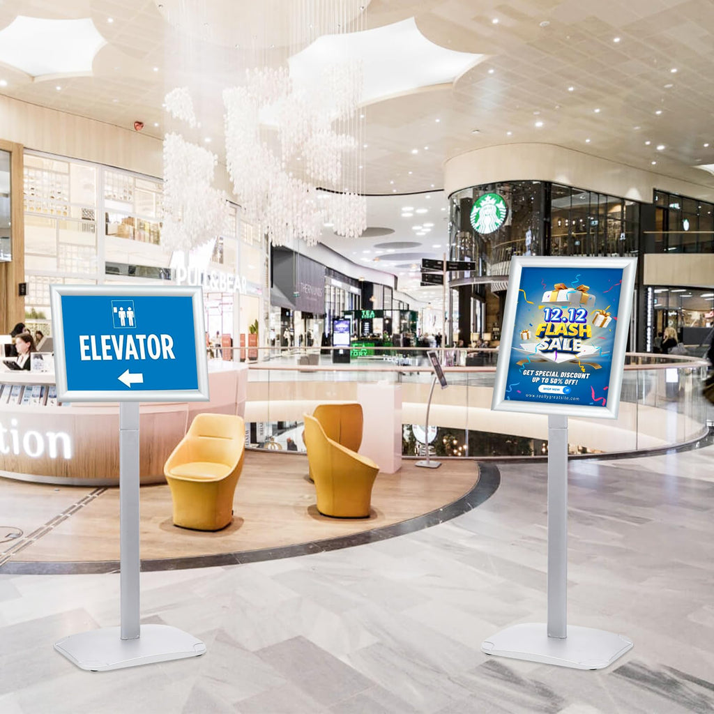 Premium Floor Standing Poster Holder, Commercial Grade Aluminum Signage Stand for Retail, Office, and Trade Shows